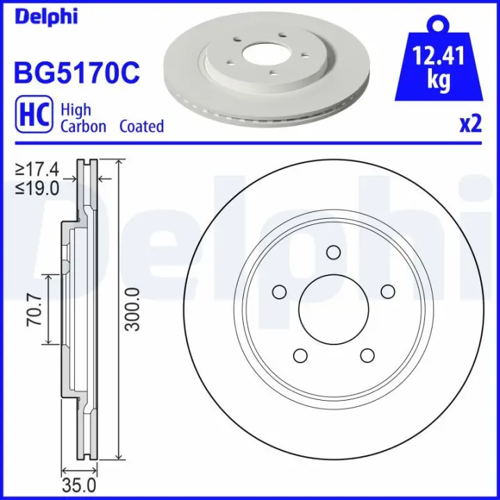 DELPHI FORD USA Диск гальмівний задній MUSTANG купе 3.7 delphi BG5170C