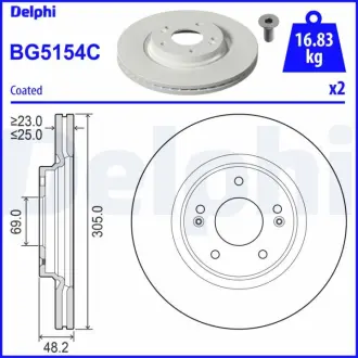 Вентильований гальмівний диск delphi BG5154C
