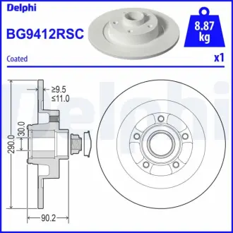 DELPHI RENAULT диск гальм. задн. (+підшипник + кільце ABS) ESPACE V 1.6 dCi Delphi BG9412RSC