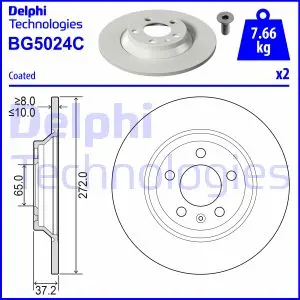 DELPHI VW Диск гальмівний задній POLO 1.5 18-, 2.0 17-, AUDI delphi BG5024C
