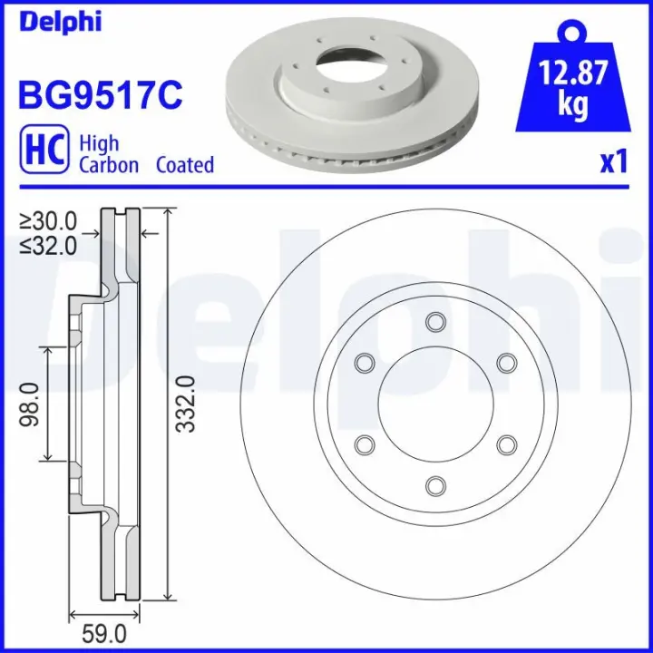 Вентильований гальмівний диск Delphi BG9517C (фото 1)