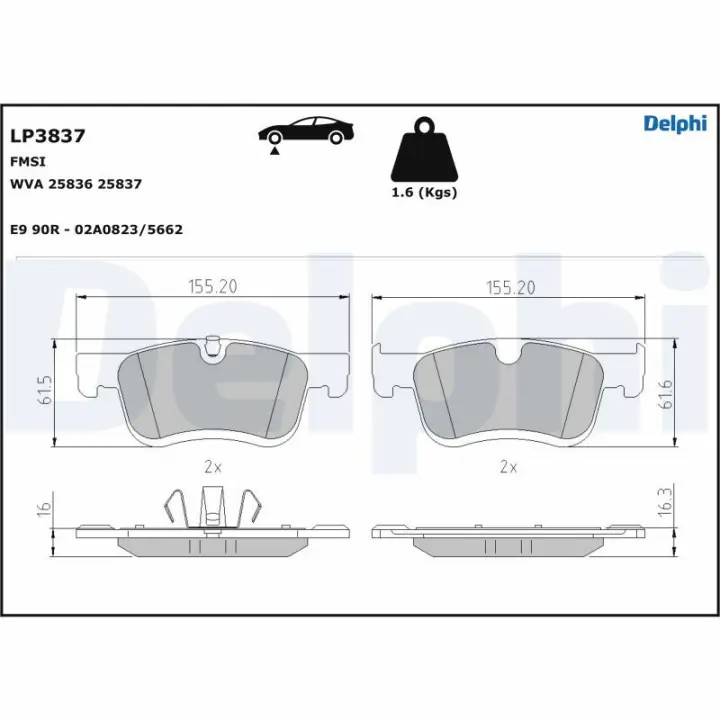 Передні тормозні (гальмівні) колодки Delphi LP3837 (фото 1)