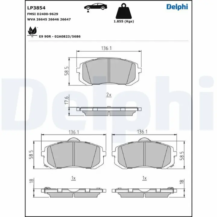 Колодки ручного (стоячого) тормоза delphi LP3854