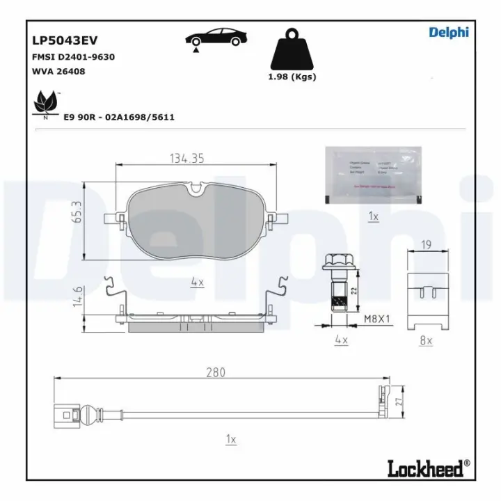 Передние тормозные колодки delphi LP5043EV