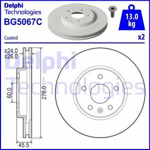 Вентилируемый тормозной диск delphi BG5067C