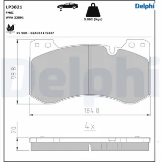 Тормозні (гальмівні) колодки Delphi LP3821