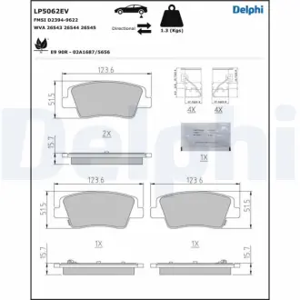 Тормозні (гальмівні) колодки delphi LP5062EV