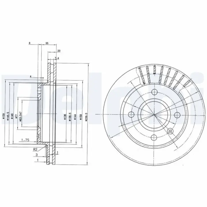 Вентилируемый тормозной диск delphi BG2440C