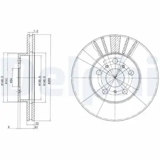 Вентильований гальмівний диск delphi BG2596