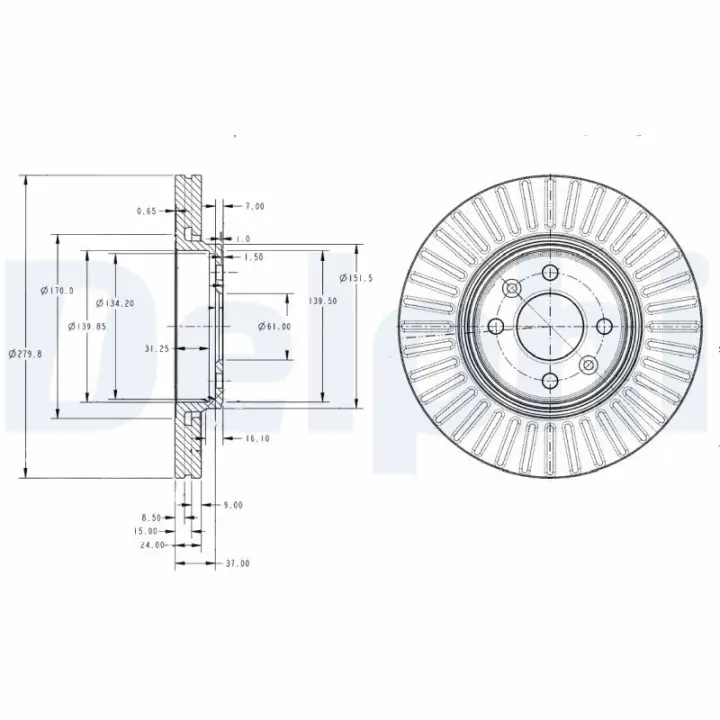 Вентилируемый тормозной диск delphi BG3430C