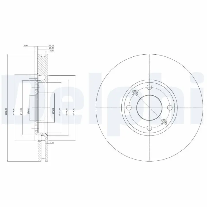 Вентилируемый тормозной диск delphi BG3622C
