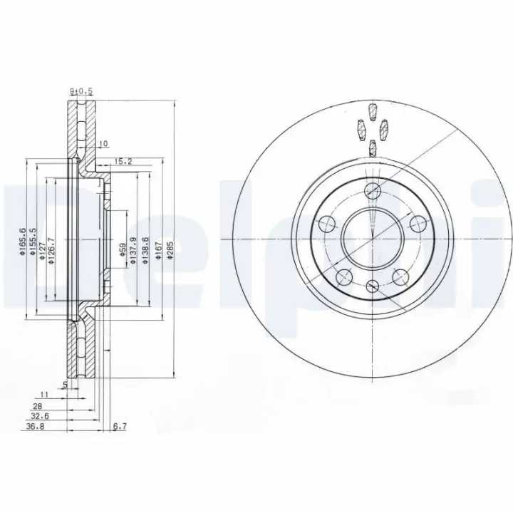 Вентилируемый тормозной диск delphi BG3740C