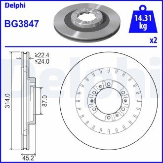 Вентильований гальмівний диск delphi BG3847