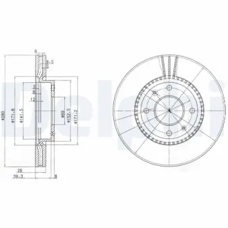 Вентильований гальмівний диск Delphi BG4013