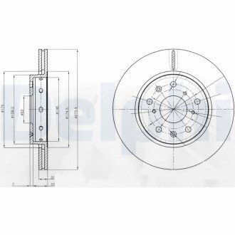 Вентильований гальмівний диск delphi BG4208