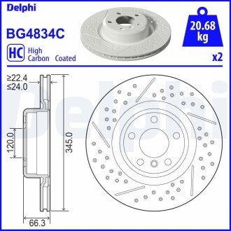 Вентильований гальмівний диск delphi BG4834C