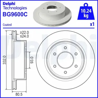 Вентильований гальмівний диск Delphi BG9600C