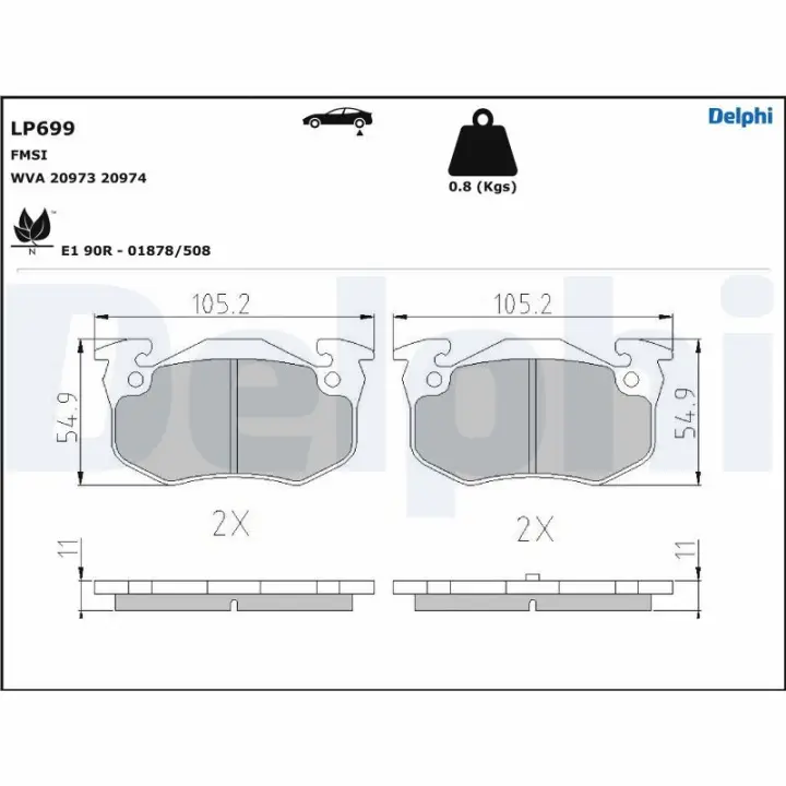 Задние тормозные колодки delphi LP699