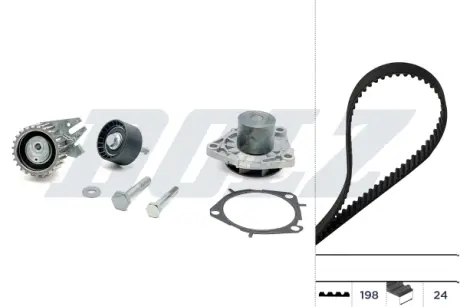 FIAT К-кт ГРМ (помпа+ремень + 2шт. ролика) STILO 1.9 JTD 03-06, ALFA ROMEO 156 1.9 JTD 02-04 DOLZ KD084