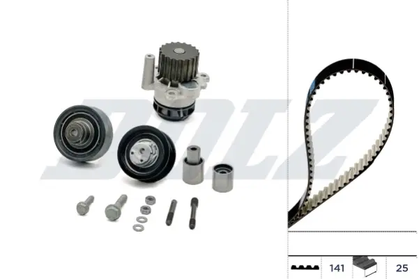 VW К-т ГРМ (помпа + ремень + 4 ролика) POLO 1.9 SDI 01-09, SKODA FABIA I Combi 1.9 SDI 00-07, SEAT IBIZA III 1.9 SDI 02-05 DOLZ KD104