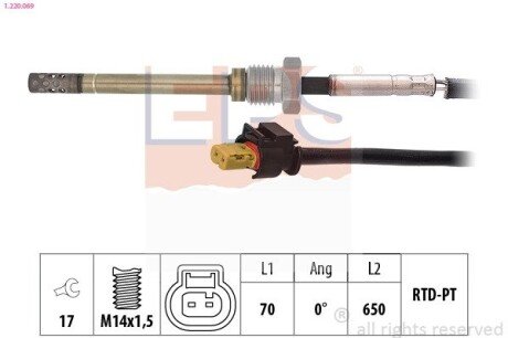 Датчик температури ОГ (сажев. фільтр) MB C 220 CDI, E 200 CDI eps 1.220.069 на Мерседес R-Class w251