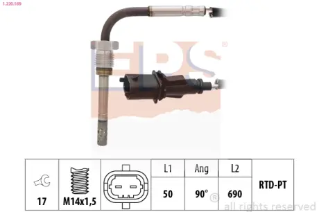 Датчик температури випускних газів PSA Jumper 3.0HDI 06-/Boxer 3.0HDI 06-/Fiat Doblo 1.6D 10-/Ducato 2.2D/2.3D 06- EPS 1220169