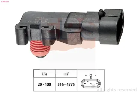 Датчик тиску в колекторi (MAP) Chevrolet Epica/Rezzo/Opel Astra G/Vectra B/C 1.6-2.2/Renault Kangoo/Twingo 1.2 EPS 1993011