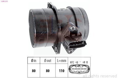 FORD Витратомір повітря MONDEO 1.8 03-07, JEEP GRAND CHEROKEE 2.7 01-05 eps 1991311