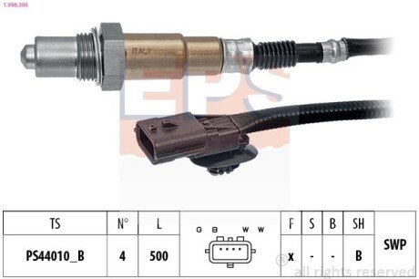 Лямбда-зонд (4 конт.) RENAULT, NISSAN eps 1.998.306 на Ниссан Примастар