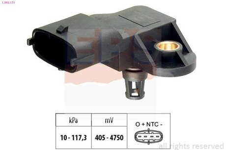 MITSUBISHI Датчик давления впуск.коллектора ASX,Colt VI,Lancer VIII 08-,Honda Jazz,Fiat,Citroen,Ford Fiesta,Kuga II,Mondeo V eps 1.993.171 на Хонда Джаз