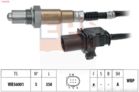 TOYOTA Лямбда зонд AURIS 1.4 07-12, OPEL ZAFIRA 1.6 09- EPS 1998390