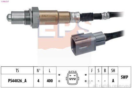 TOYOTA Лямбда-зонд COROLLA 1.4/1.6 01-07, LAND CRUISER PRADO 4.0 09-, LEXUS IS 2.0 15- eps 1.998.537