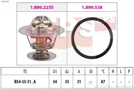 VW Термостат (Made in Italy!) 87°C 1,4-1,8 AUDI 80, A6 2,0 -97, SEAT FORD PEUGEOT J5 90 EPS 1880434