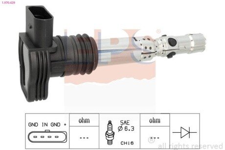 Котушка запалювання Audi A3/A4/A6/TT 1.8 05.00-/VW Golf IV 1.8/ Seat eps 1.970.429