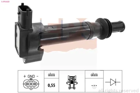 Котушка запалювання Citroen C3 1.2THP/C4 Cactus 1.2VTi/Peugeot 2008 1.2THP 15-/3008 1.2THP 16-/Partner 1.2THP 16- EPS 1970620