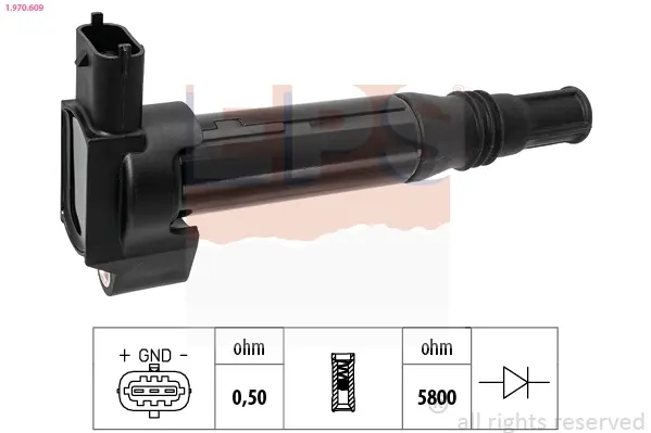 Котушка запалювання Citroen C3 1.2VTi/C4 Cactus 1.2VTi/Opel Corsa F 1.2VTi 19-/Peugeot 2008 1.2VTi 13-/308 1.2VTi 13-/Toyota Aygo 1.2VTi 14- EPS 1970609 (фото 1)