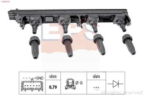 Котушка запалювання Citroen C4, C5// Peugeot 307-807 2.0 16V 09.04- EPS 1970476