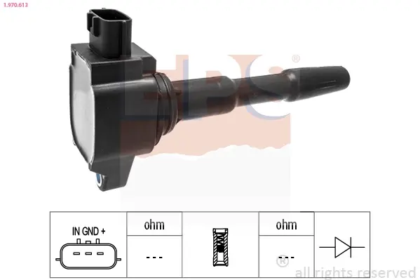 Котушка запалювання Dacia Dokker 1.2/1.6 12- /Duster 13- /Lodgy 15- /RenaultT Captur 0.9TCE/1.2TCE 13- /Megane 1.2TCE 2012- /Scenic 12- EPS 1970613