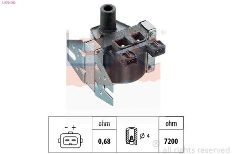 Котушка запалювання Opel Kadett/Omega A1,8/2,0 OHC 90- 2,4/2,6/3,0 CIH 90- eps 1.970.192 на Опель Сенатор б