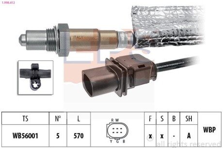 Лямбда-зонд (5-конт.) Audi Q7 3.0TDI 07-15/Chevrolet Aveo (T300) 1.3D 11-15/Opel Astra J 1.3CDTI 09-15/Corsa D 1.3CDTI eps 1.998.412