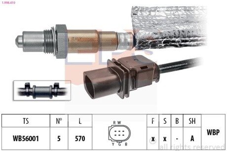 Лямбда-зонд (5 пров./до каталізатора) Audi 1.8TFSI/2.0TFSI /Skoda Octavia/SuperB 1.8TSI/2.0TFSI 05-15/VW Golf V/VI/Passat B6/B7 1.8TSI/2.0TFSI eps 1.998.410