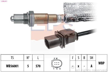 Лямбда-зонд (5 пров./до каталізатора) Audi Q3 2.0TFSI 11-18 /VW Sharan 2.0TSI 10-15/Tiguan 2.0TSI 07-18/Touareg 3.0TSI 10-18 eps 1.998.411 на Фольксваген Шаран