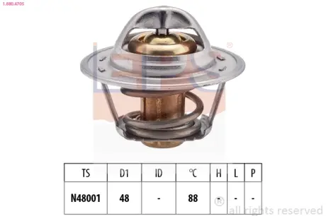 Термостат 88C Audi 80 Chevrolet Aveo Daewoo Espero, Nexia Opel Ascona B, Kadett A, Kadett C, Kadett C City, Kadett D, Manta B, Manta B CC Saab 96 VW Polo 1.0-1.6 09.62-05.08 EPS 1880470S