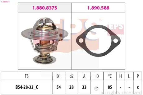 Термостат з прокладкою Hyundai Elantra/Santa Fe/Tucson/Kia Seed 2.0 CRDi/Sportage 1.5/1.6/1.5CRDi/2.0 CRDi 04- EPS 1.880.837