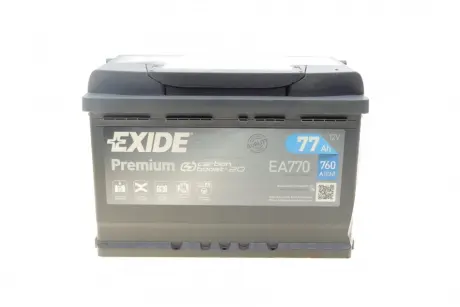 Аккумулятор 77Ah-12v PREMIUM(278х175х190),R,EN760 exide EA770