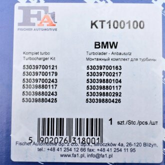 Монтажные комплекты для турбокомпрессоров fa1 (fischer automotive one) KT100100