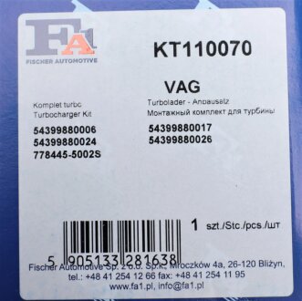 Монтажные комплекты для турбокомпрессоров fa1 (fischer automotive one) KT110070