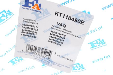Монтажные комплекты для турбокомпрессоров fa1 (fischer automotive one) KT110490E