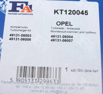 Монтажные комплекты для турбокомпрессоров fa1 (fischer automotive one) KT120045