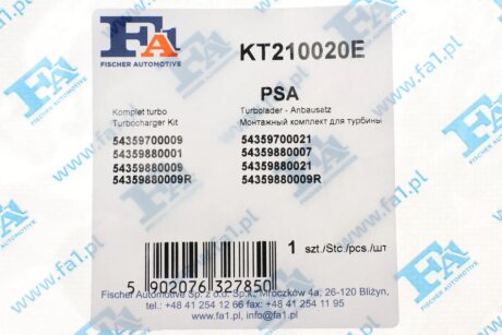 Монтажные комплекты для турбокомпрессоров fa1 (fischer automotive one) KT210020E